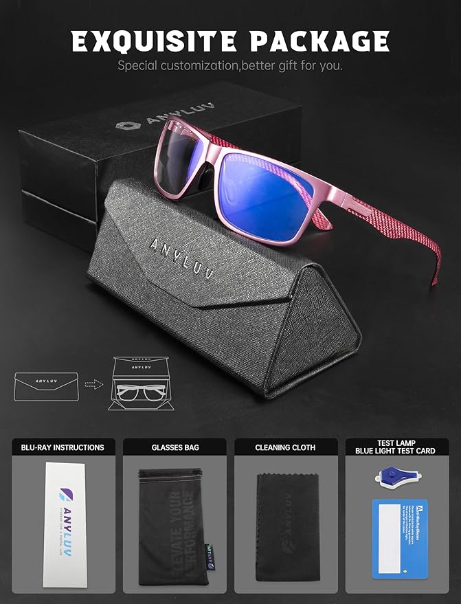 ANYLUV Carbon Fiber Reading Glasses for Men Women, Blue Light Blocking Computer Readers, Anti Glare Spring Hinge