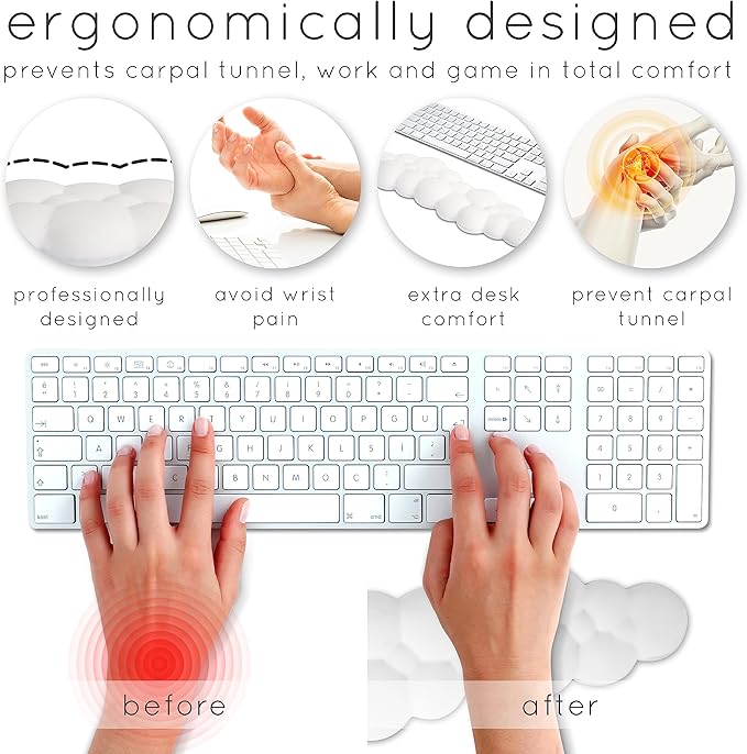Create-ables Qloud Cloud Wrist Rest Keyboard Wrist Rest for Computer Keyboard Pad, Cloud Keyboard Wrist Rest, Wrist Pad for Keyboard, Memory Foam, Non Slip Base, Comes with Mouse Pad - Soft Gray