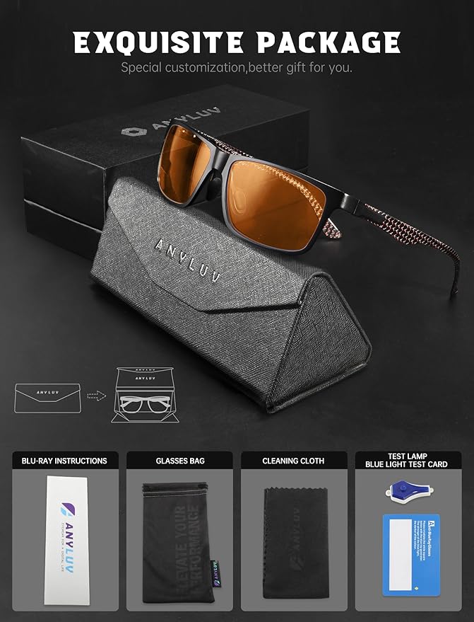 ANYLUV Carbon Fiber Reading Glasses for Men Women, Blue Light Blocking Computer Readers, Anti Glare Spring Hinge