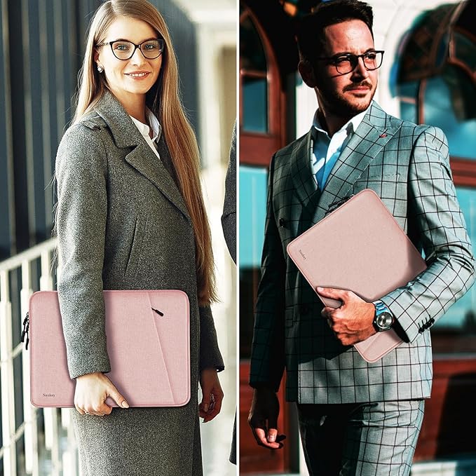 Laptop Sleeve Case 14 inch, Shockproof Protective Computer Cover with Accessories Pocket, Portable Laptop Bag Compatible for 14 inch MacBook Air/Pro, Dell, HP, Acer, Asus, Lenovo, Pink