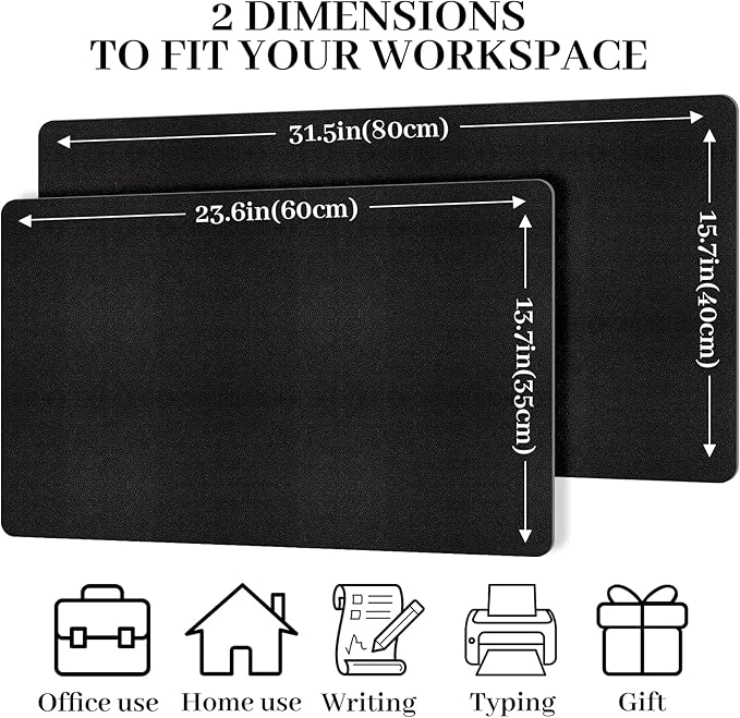 Leather Desk Pad Mat, Non-Slip Black Desk Mat, Large Mouse Pad for Desk, Waterproof Desk Computer Mat Desktop Protector for Office/Home, 31.5" x 15.7"