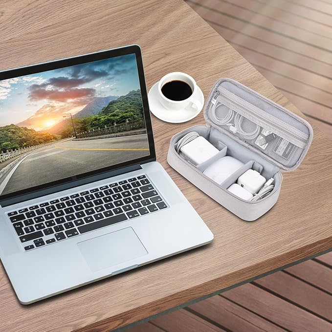 Cord Organizer Travel Case, Portable Tech Organizer Pouch Bag for Cable & Charger, Tech Electronics, Travel Essentials (Light Grey)