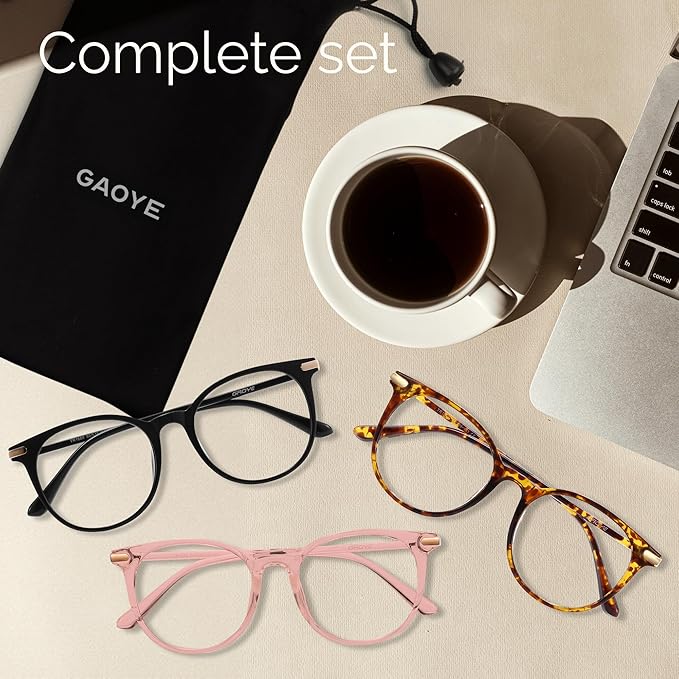Gaoye Blue Light Blocking Glasses, Retro Round Eyewear Frame Anti Eyestrain Computer Glasses for Women Men (Black+Pink+Tea Leopard)