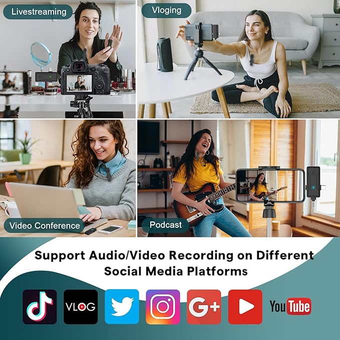 3 in 1 Wireless Mini Microphone for iPhone Android Phone Camera - Bluetooth Lavalier Lapel Mic for Video Recording - Clip on Shirt Microphones for Tiktok YouTube Podcast Vlogging
