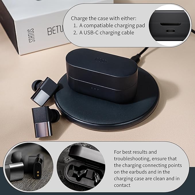 Status Between 3ANC Onyx True Active Noise Cancelling Wireless Earbuds - Black iPhone & Android ANC in Ear Buds, Charging Case, Built-in 6 Microphones, 8H Playtime, Bluetooth 5.2, IPX5