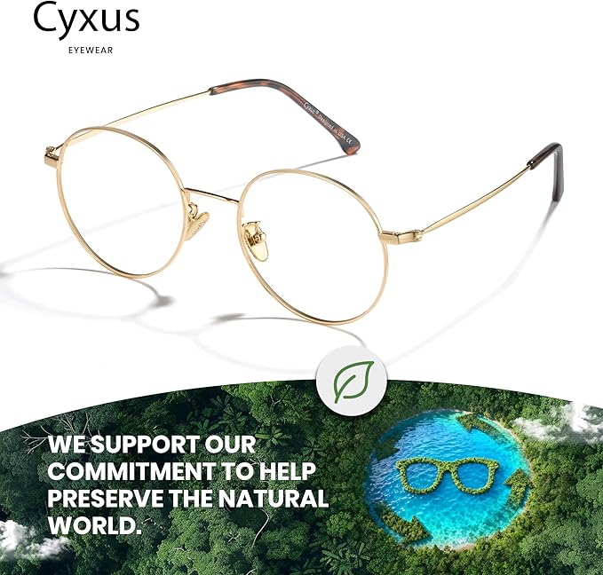 Cyxus Blue Light Glasses for Men and Women, Round Metal Frame Computer Eyeglasses for Office, Gaming, Reading 8090