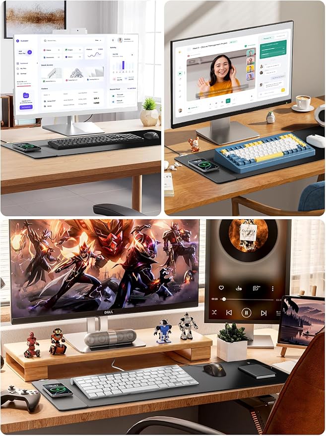 2-in-1 Mouse Pad with Magnetic Wireless Charging, Gaming Mouse Pad, 31.5"x15.8" Large Desk Mat for Laptop/Keyboard, Waterproof Smooth Surface, Non-Slip Base, No Adapter