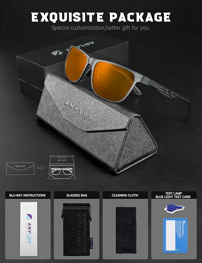 ANYLUV Carbon Fiber Reading Glasses for Men Women, Blue Light Blocking Computer Readers, Anti Glare Spring Hinge