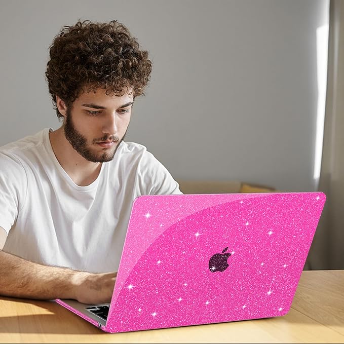B BELK Compatible with MacBook Air 13 inch Case M5 2026 2025-2022 M4 M3 M2 A3449 A3240 A3113 A2681, Plastic Hard Shell+Keyboard Cover+Screen Protector for MacBook Air 13.6 inch Case, Sparkly Hot Pink