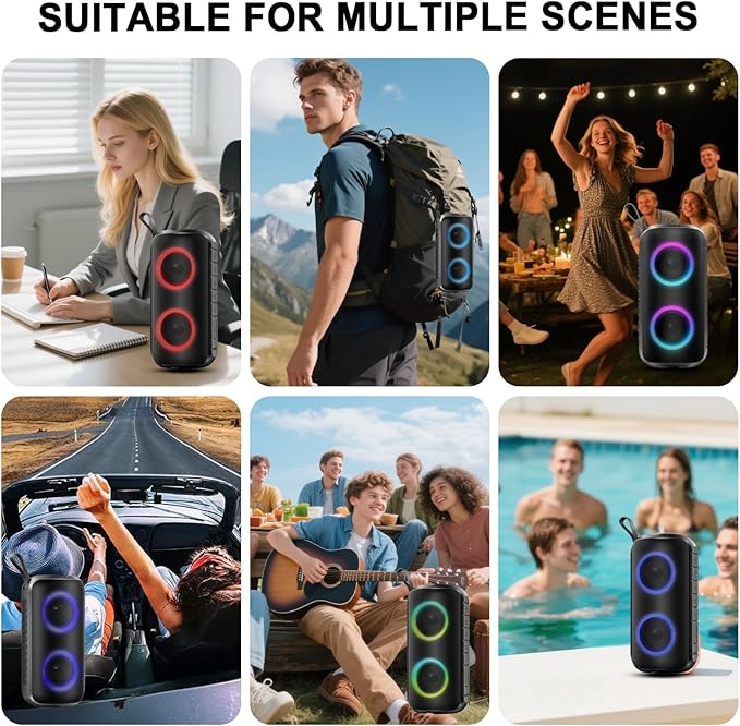 Bluetooth Speaker, 2025 New Stocking Stuffers Portable Wireless Speaker with 6D Loud Sound, IPX7 Waterproof, HD Call, RGB Lights, 12H Playtime for Home/Party/Outdoor/Beach, White Elephant Gift