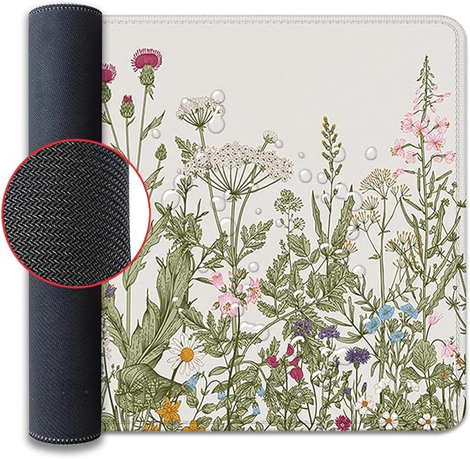 Flower Mouse Pad - Large, Abstract White, Floral Texture, Keyboard Mat, Gaming | 27.5x11.8 in