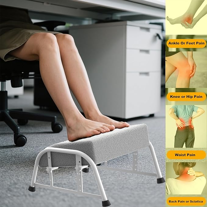 Under Desk Footrest with Memory Foam, Adjustable 10-Level Ergonomic Foot Rest for Office & Gaming Desk Accessories for Leg Rest, Reinforced Metal Frame, Non-Slip Base Extra Large(White 2 USE