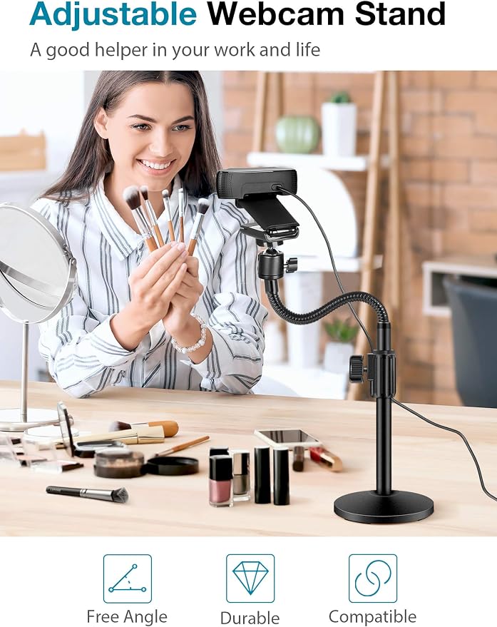 InnoGear Webcam Stand for Desk, Camera Stand Mount Gooseneck Arm for Logitech Webcam C922 C930e C920S C920 C615 C960 C920x BRIO 4K NexiGo N60, Phone Mount, Right Light, GoPro with 1/4" Thread - Image 7