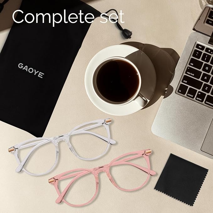 Gaoye 2 Pack Blue Light Blocking Glasses, Retro Round Eyewear Frame Anti Eyestrain Computer Glasses for Women Men - GY1688 (Pink+Transparent)