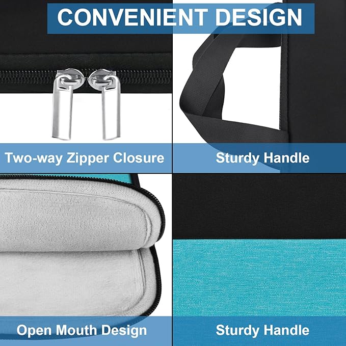 Laptop Sleeve Bag 15.6 inch, Travel Laptop Case Handbag Shockproof Protective Computer Cover Carrying Bag Briefcase for 15" 15.6" HP Asus Acer Dell Lenovo Laptop Notebook Ultrabook, (Black/Sky blue)