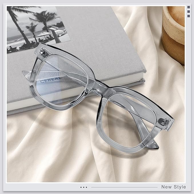 Madison Avenue Oversized Blue Light Blocking Glasses for Women Fashion Blue Light Blockers Anti Eyestrain & UV Protection Computer Eyeglasses (Ttransparent Grey)