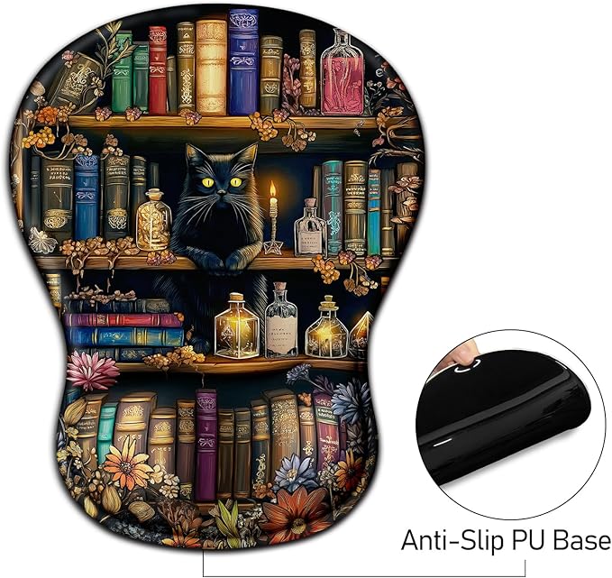 Blusabaca Cat Mouse Pad with Wrist Rest, Book Ergonomic Mousepad Wrist Support for Desk, Cute Gaming Mousepads for Wireless Mouse Computer Laptop Work Home Desk Accessories Office Supplies Decor
