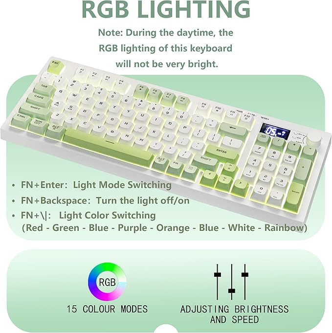 Wireless Keyboard, Quiet Keyboard for Work, Tri-Mode BT5.0/2.4GHz/USB-C, Creamy Keys with RGB Backlight, 94-Key, Anti-ghosting Keys, Compatible with PC, Mac, Gaming Consoles