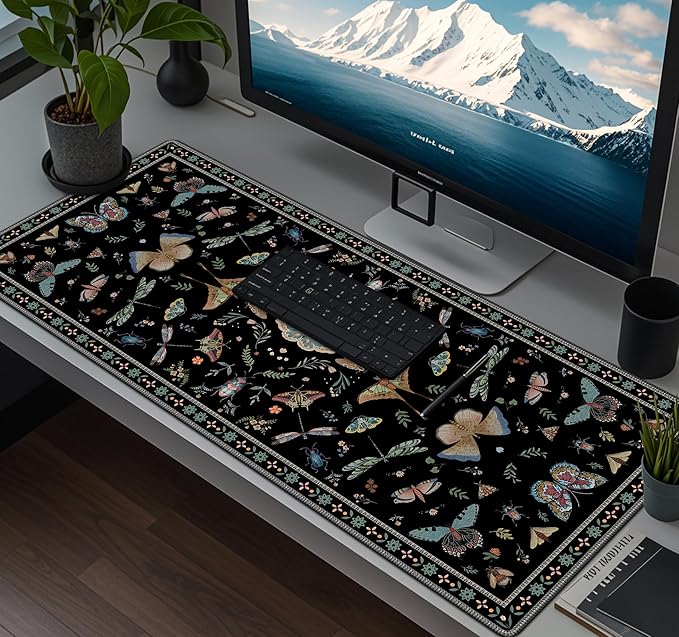 Baziabbo Black Desk Mat,XXL Extended Big Mouse Pad,Gaming Mousepad with Stitched Edge,Non-Slip Rubber Base Keyboard Desk Pad for Home Office Study Game