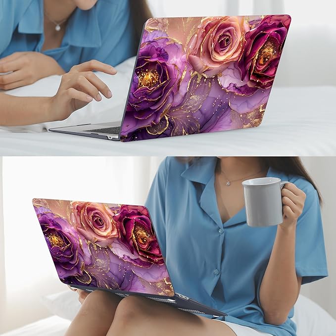 Mektron for MacBook Air 13 inch Case 2021-2018 Release A2337 M1 A2179 A1932, Plastic Hard Shell Case Only Compatible with MacBook Air 13 inch Retina Fits Touch ID, Marble Flowers