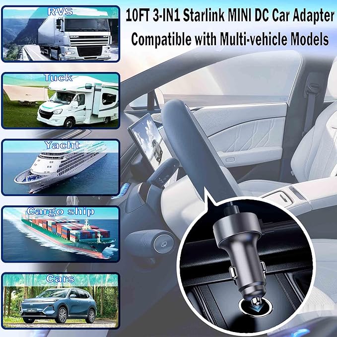 URANT12V-48V DC Power Cable for Starlink Mini,18AWG Heavy Duty Car Power Adapter with Voltage Display,USB-C PD Fast Charging,Step-up Voltage Stabilizer for RV,Truck,Marine & Off-Road(10FT)