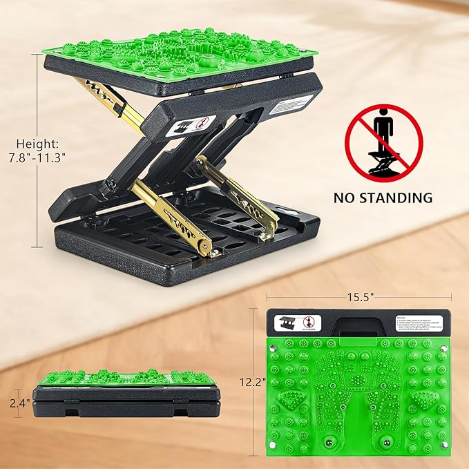 Footrest for Under Desk at Work, Height Adjustable Foot Rest with Reflexology Pad, Foldable Ergonomic Foot Stool for Muscle Tension Relief, Suitable for Office, Home & All-Season Use(Green)
