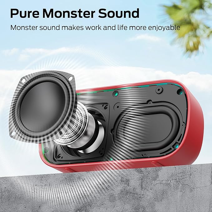 Monster S150 Bluetooth Speaker, Strong Bluetooth 5.4, IPX7 Waterproof Wireless Speaker, Support Sulti-Channel Connection