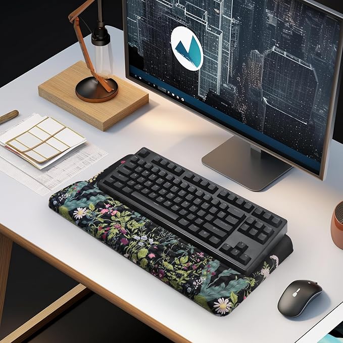 Ergonomic Keyboard Stand with Wrist Rest, Computer Wrist Support Pad, Tilted Keyboard Riser Holder Lift Tray with Wrist Pad, Easy Typing, Comfy Soft Memory Foam Desk Cushion for Office