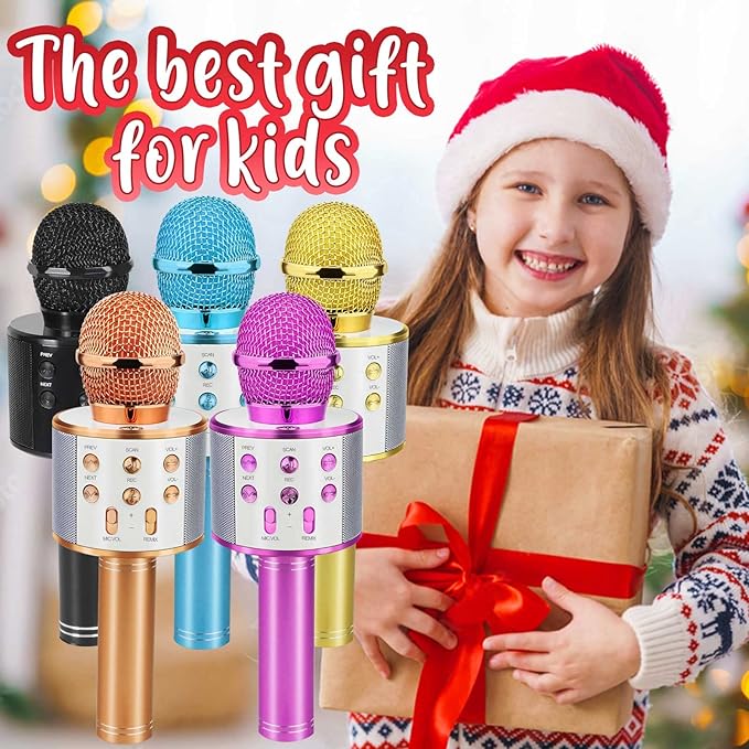 Birthday Gifts for 3-11 Year Old Girls, Bluetooth Karaoke Microphone for Kids Gifts for Teenage Girls Christmas Stocking Stuffers for Kids Popular Toys for 4-12 Year Old Boys Girls - Gold