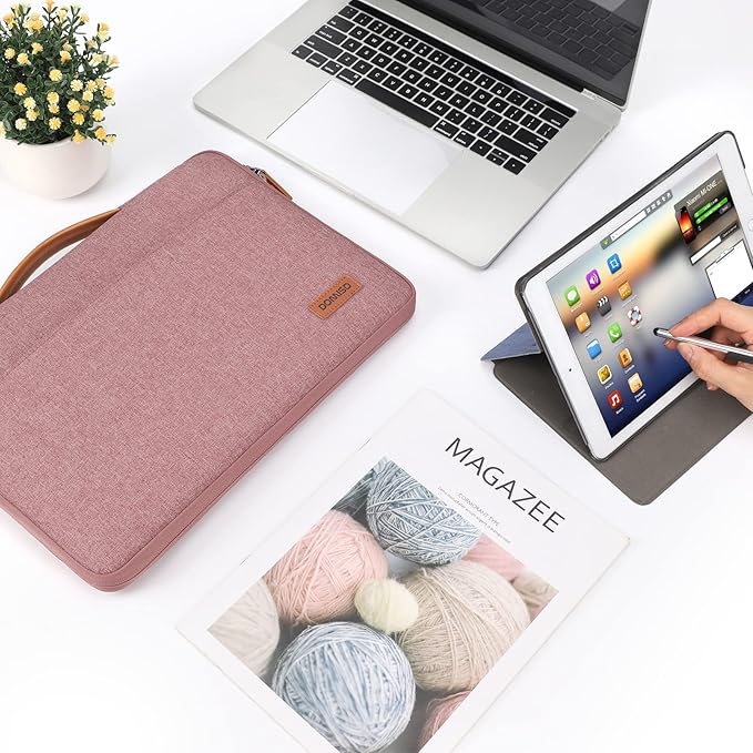 DOMISO 13.3 inch Laptop Case Sleeve Protective Cover Compatible with 14 inch MacBook Pro M4 M3 M2/MacBook Pro Max,13-13.3 inch Dell,Lenovo, HP,Waterproof Computer Cases Bag with Handle,Pink