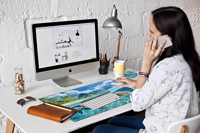 Gaming Mouse Pad Large Mousepad Sea Turtle Desk Mat XXL Big Desk Pad 31.5x15.75 Rubber Base Computer Pad with Stitched Edges Mouse Mat for Work Game Home Office