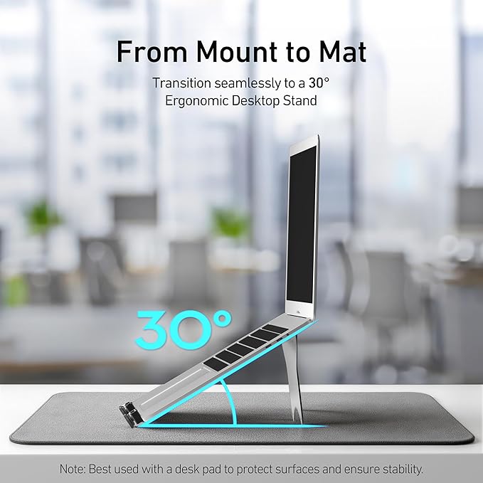 ergounion VESA Laptop Tray for Monitor Mount, Holds Laptops up to 17.3 Inches and 28.6 lbs, Fits 100x100mm VESA, Notebook Tray Office Desk Accessories, Silver