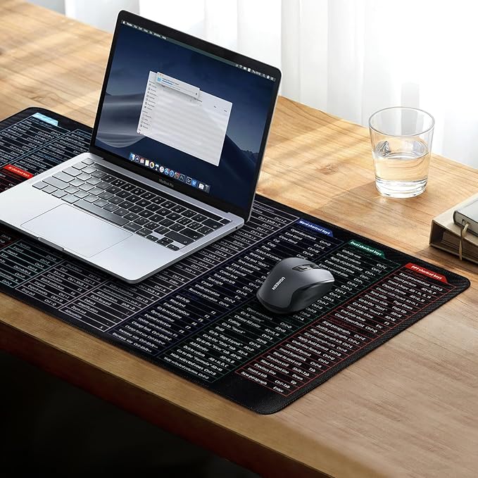 Quick Key Keyboard Mouse Pad, Non-Slip Desk Mat with Office Software Shortcuts Pattern, Upgraded Extended Large Rubber Base Mice Smooth Cloth Mouse Pad Desk Mat