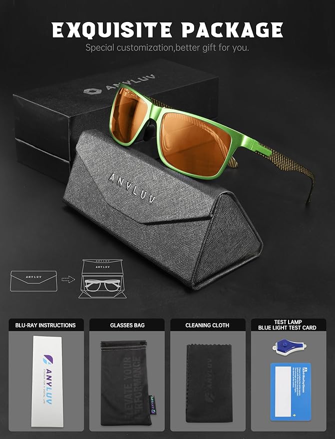 ANYLUV Carbon Fiber Reading Glasses for Men Women, Blue Light Blocking Computer Readers, Anti Glare Spring Hinge