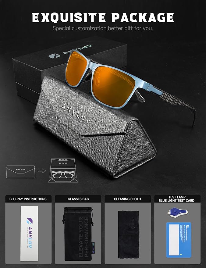 ANYLUV Carbon Fiber Reading Glasses for Men Women, Blue Light Blocking Computer Readers, Anti Glare Spring Hinge