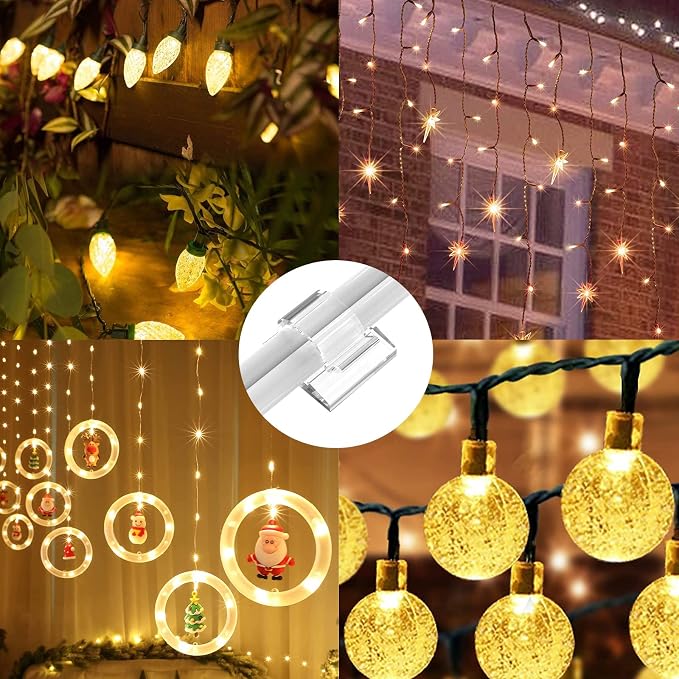 100 PCS Outdoor Light Clips Clear (Small & Large), Adhesive Cable Clips for Wall Wire Holder Cable Management Cord Organizer, Christmas Light Hooks for LED String Lights, Car Dash Cam, Extension Cord - Image 6