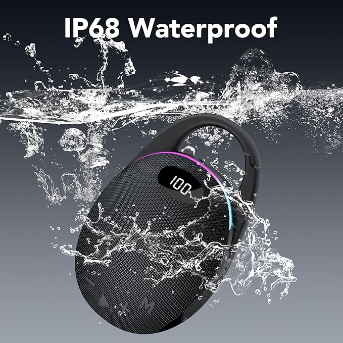 Portable Mini Bluetooth Speaker with HD Sound, LED Power Display, Big Pro Sound with Punchy Bass,Integrated Carabiner, 25H Playtime, Colorful RGB Lights, TWS pairing,Outdoor/Party/Travel, Gift Ideas