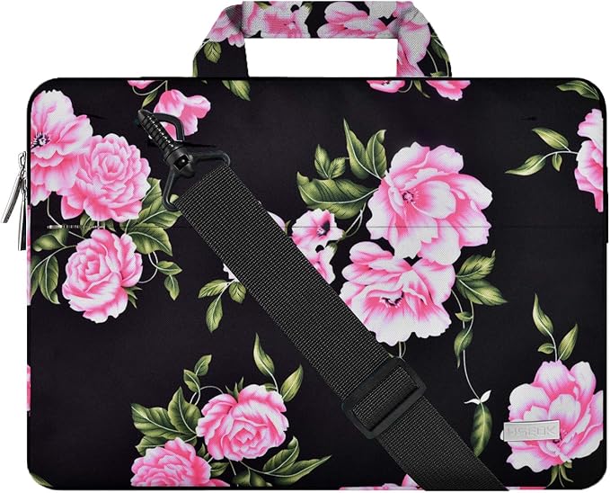 Hseok 17.3 Inch Laptop Shoulder Bag, Water-Resistant & Shockproof Protective Computer Case Compatible with 17.3 inch Dell Asus HP Lenovo Acer MSI Notebooks,Peony