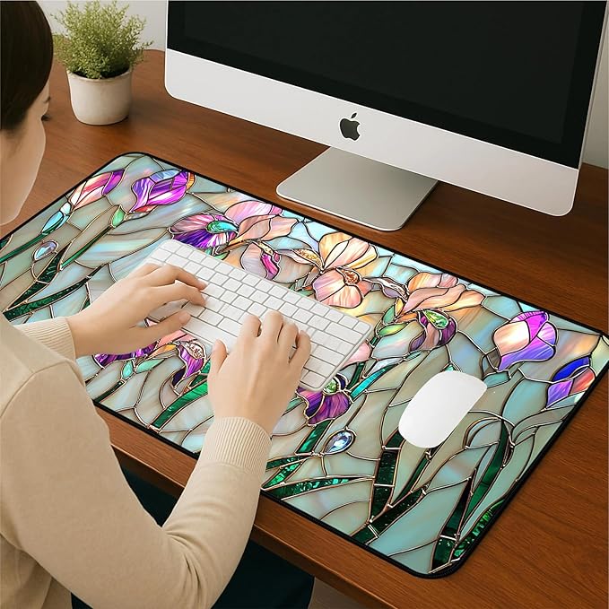 Colorful Flower Desk Mat Mouse Pad XXL, Plant Extended Large Game Desk Mouse Pads, Desktop Mat Computer Laptop Keyboard Mat, Women's Desk Protector Mat,Desk Matte Office 31.5"X15.7"