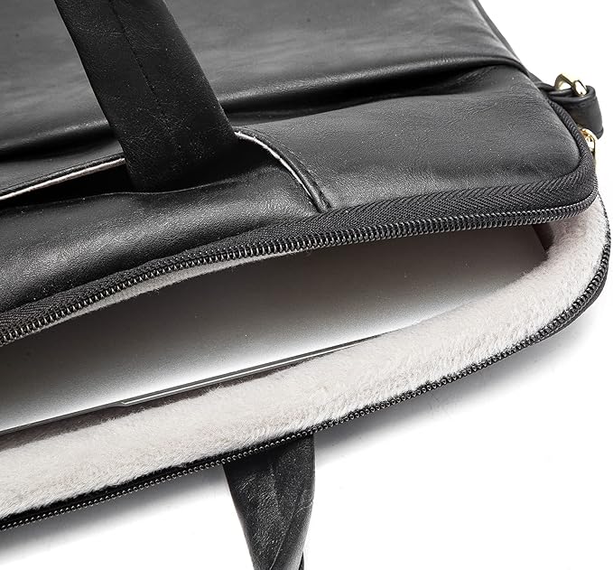 Kinmac 360° Protective Waterproof PU Leather Laptop Shoulder Messenger Sleeve Briefcase case Bag (13 inch-14 inch, Black PU)