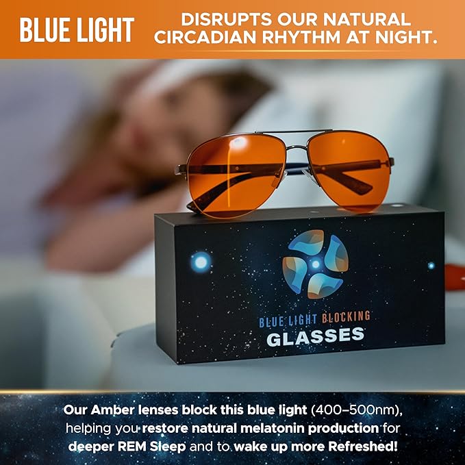 Blue Light Blocking Glasses Amber Lenses -For Better Sleep, Gaming, Eye Strain Blocker, Computer, Sunglasses