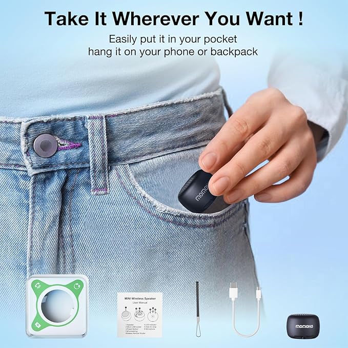 The Smallest Mini Bluetooth Speaker Wireless,Tiny Speakers with Built in Mic,TWS Portable Speaker for Hiking, Running, Car, Outdoor, Travel, Gifts (Black)
