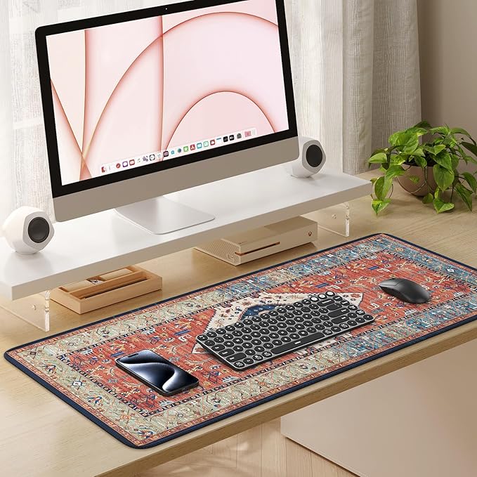 iLeadon Rug Mouse Pad,Large Computer Desk Cover Mat with Smooth Lycra Surface,Full Desk Mouse matt for Desktop,XXL Red Mousepad with Non-Slip Base,Keyboard Mats for Women Office,Home