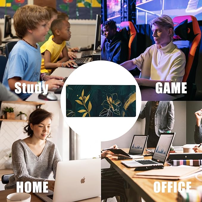 Luxury Green Summer Desk Mat,Large Gaming Mouse Pad,Non-Slip Rubber Base Desk Pad with Stitched Edges for Desk Office Home Decor 35.4X15.7 Inch