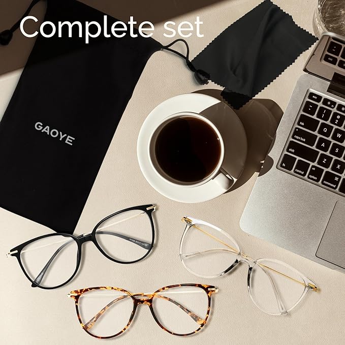 Gaoye Blue Light Blocking Glasses - Trending Round TR90 Frames, Metal Arms, UV400 Protection - Matching Soft Case