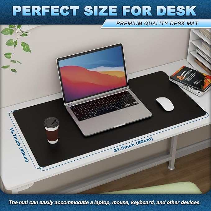 K KNODEL Leather Desk Pad Protector, Office Desk Mat, Large PVC Leather Desk Blotter, Non-Slip Mouse Pad (Black, 15.7" x 31.5")