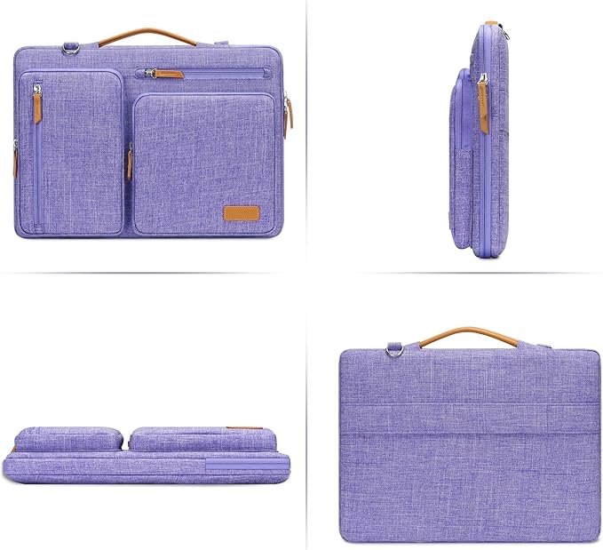 MOSISO 360 Protective Laptop Shoulder Bag,14 inch Computer Bag Compatible with HP Lenovo Dell ASUS Acer, HP, Dell Latitude, Lenovo,Side Open Messenger Bag with 4 Zipper Pockets&Handle, Purple