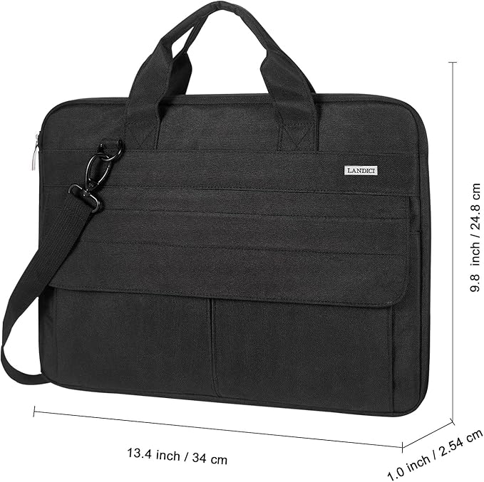 LANDICI Laptop Bag Case 13 14 inch with Shoulder Strap, Slim Waterproof Computer Sleeve Cover Compatible with MacBook Air 13/13.6 M1 M2 M3 M4, MacBook Pro 13/14, Chromebook 14, Black