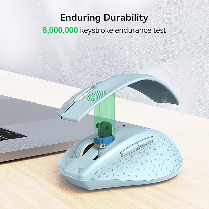TECKNET Wireless Mouse, 2.4G USB Computer Mouse with 6-Level Adjustable 4800 DPI, 30 Months Battery, Ergonomic Grips, 6 Buttons Portable for PC, Chromebook, Mac - Lightblue
