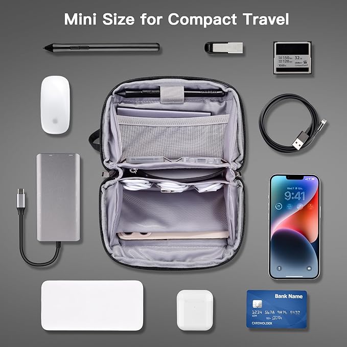 DDgro Mini Electronics Travel Organizer Pouch, Small Storage Case for Cable/Charger & Cords/Tech Essentials (Black-Mini)